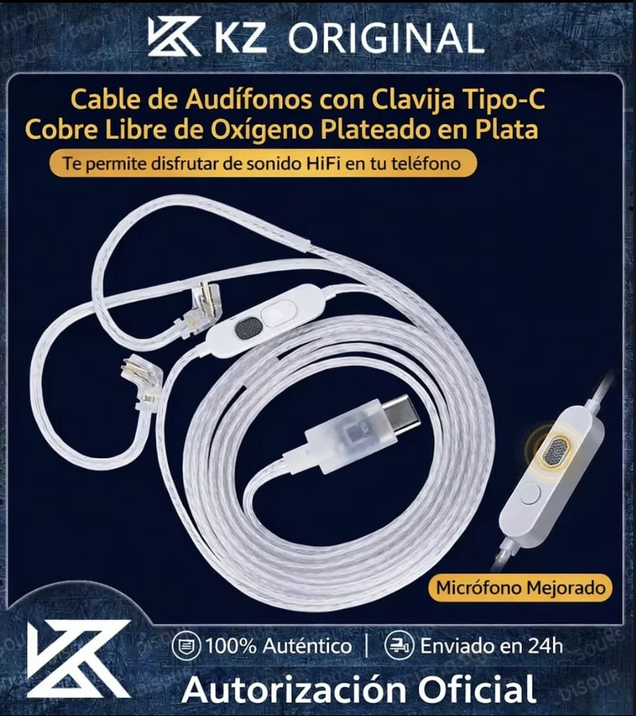 Cable de audifonos KZ tipo-C plateado